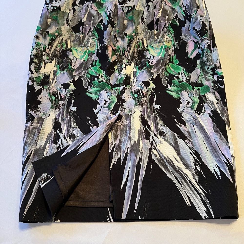 Milly Black Floral-Print Midi Dress with Green and White Brushstroke Accents - Picture 10 of 14